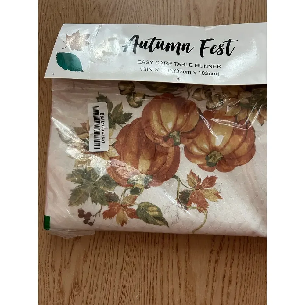 New Autumn 🍂 Fest Fall Themed 🎃Table Runner Cream Burnt Orange Size 13”x72”